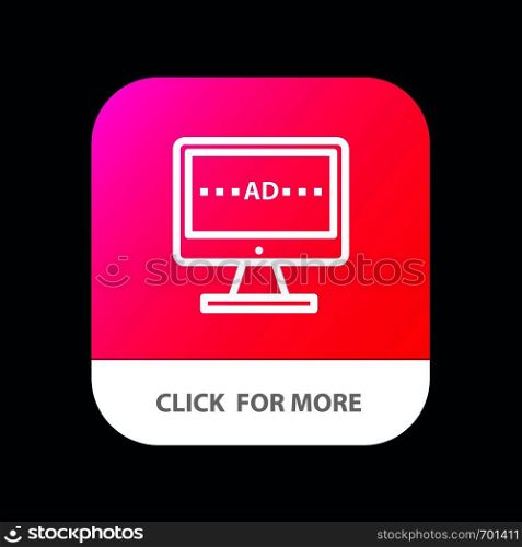 TV, Ad, Television, Screen, Lcd Mobile App Button. Android and IOS Line Version