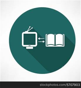 TV and book exchange icon. Flat modern style vector illustration