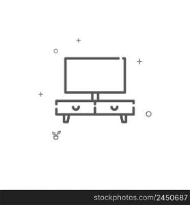 TV cabinet simple vector line icon. Home furniture. Symbol, pictogram, sign isolated on white background. Editable stroke. Adjust line weight.. TV cabinet simple vector line icon. Home furniture symbol, pictogram isolated on white background. Editable stroke
