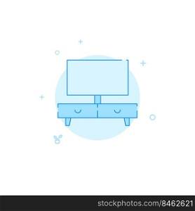 TV cabinet, TV stand vector icon. Flat illustration. Filled line style. Blue monochrome design.. TV cabinet, TV stand flat vector icon. Filled line style. Blue monochrome design.