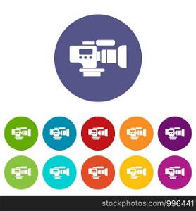 Tv camera icons color set vector for any web design on white background. Tv camera icons set vector color