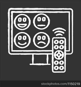 TV channel rating survey chalk icon. Emotional opinion. Consumer review. Social research. Customer satisfaction. Feedback. Evaluation. Data collection. Isolated vector chalkboard illustration