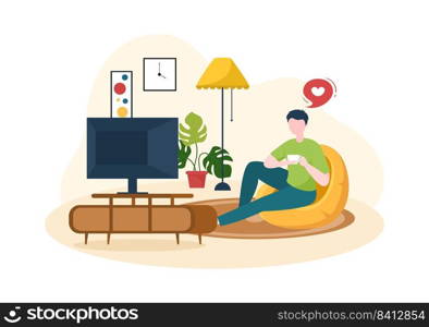 TV Channel Template Hand Drawn Cartoon Flat Illustration Home Entertainment for Watching Movie, Action Film or Breaking News in Television