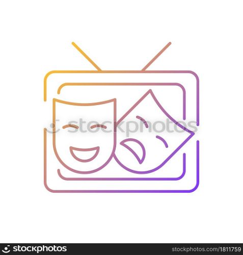 TV drama gradient linear vector icon. Theatrical performance translation. Television program for entertainment. Thin line color symbol. Modern style pictogram. Vector isolated outline drawing. TV drama gradient linear vector icon