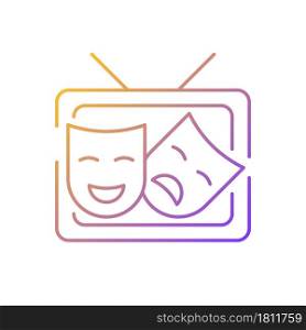 TV drama gradient linear vector icon. Theatrical performance translation. Television program for entertainment. Thin line color symbol. Modern style pictogram. Vector isolated outline drawing. TV drama gradient linear vector icon