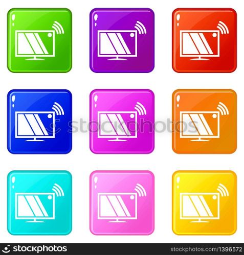 Tv icons set 9 color collection isolated on white for any design. Tv icons set 9 color collection