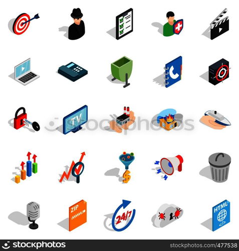 TV icons set. Isometric set of 25 TV vector icons for web isolated on white background. TV icons set, isometric style