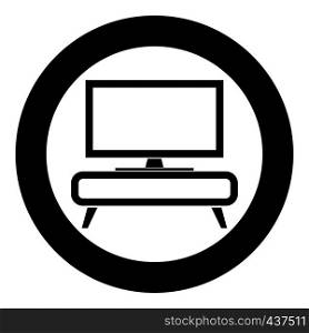 TV on the cupboard commode bedside table Home interior concept icon in circle round black color vector illustration flat style simple image. TV on the cupboard commode bedside table Home interior concept icon in circle round black color vector illustration flat style image