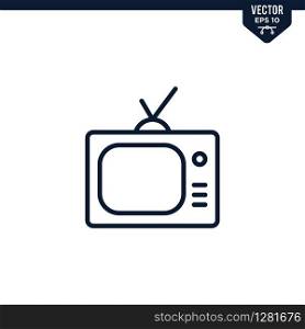 TV or television icon collection in outlined or line art style, editable stroke vector