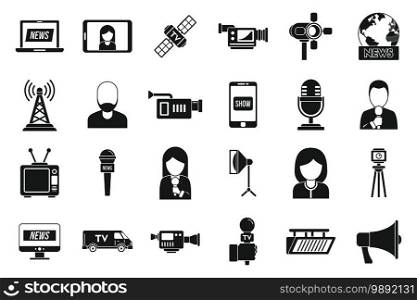 TV presenter news icons set. Simple set of TV presenter news vector icons for web design on white background. TV presenter news icons set, simple style
