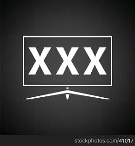 TV screen with adult content icon. Black background with white. Vector illustration.