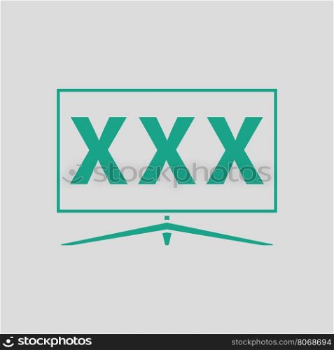 TV screen with adult content icon. Gray background with green. Vector illustration.