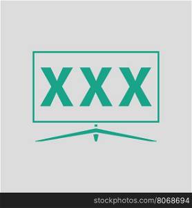 TV screen with adult content icon. Gray background with green. Vector illustration.