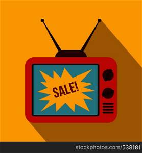 TV screen with Sale text icon in flat style on a yellow background. TV screen with Sale text icon, flat style