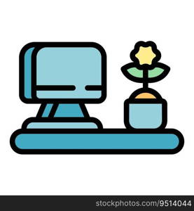 Tv self isolation icon outline vector. Online work. People quarantine color flat. Tv self isolation icon vector flat