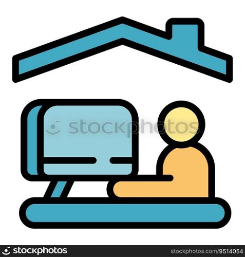 Tv self isolation icon outline vector. Online work. Social stay color flat. Tv self isolation icon vector flat