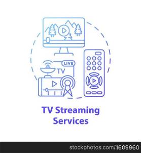 TV streaming services concept icon. New media ex&le idea thin line illustration. Digital television content distribution. Internet content in real-time. Vector isolated outline RGB color drawing. TV streaming services concept icon