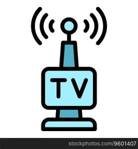 Tv tower icon outline vector. News media. Video talk color flat. Tv tower icon vector flat