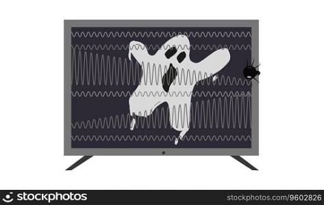 Tv waves background, no signal. Ghost concept. One ghost is visible on the screen. Tv waves background, no signal.  Horror themed scene.  Vector illustration.