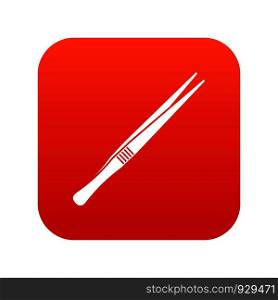 Tweezers icon digital red for any design isolated on white vector illustration. Tweezers icon digital red