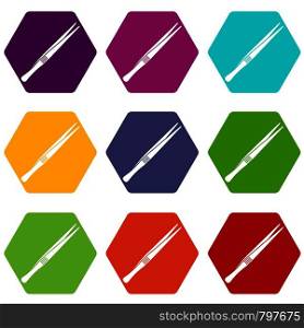 Tweezers icon set many color hexahedron isolated on white vector illustration. Tweezers icon set color hexahedron