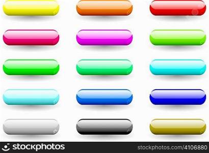 Twelve brightly coloured lozenge shaped icons buttons with drop shadow