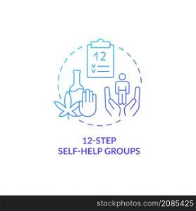 Twelve step self help groups blue gradient concept icon. Recovery from drugs and alcohol abstract idea thin line illustration. Isolated outline drawing. Roboto-Medium, Myriad Pro-Bold fonts used. Twelve step self help groups blue gradient concept icon