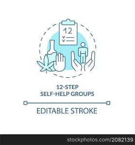 Twelve step self help groups turquoise concept icon. Addiction treatment abstract idea thin line illustration. Isolated outline drawing. Editable stroke. Roboto-Medium, Myriad Pro-Bold fonts used. Twelve step self help groups turquoise concept icon