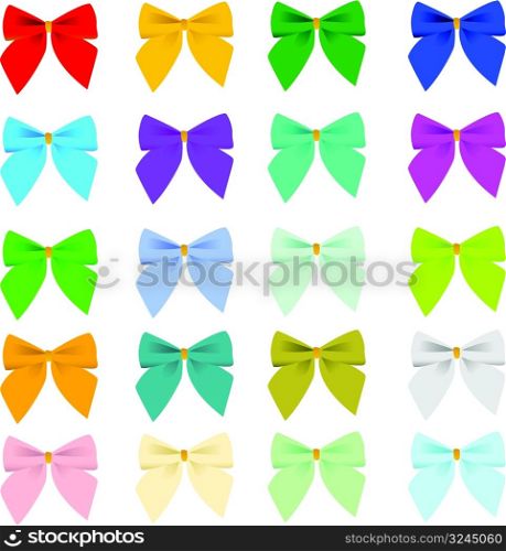 Twenty color variations of a bow