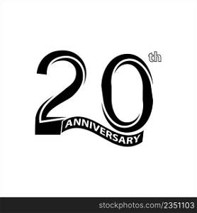 Twenty Years Icon, 20 Years Icon, Twenty Years Anniversary Icon, 20th Vector Art Illustration