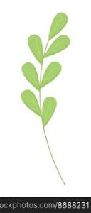 Twig with green leaves semi flat color vector object. Plant branch. Editable element. Full sized item on white. Flora simple cartoon style illustration for web graphic design and animation. Twig with green leaves semi flat color vector object