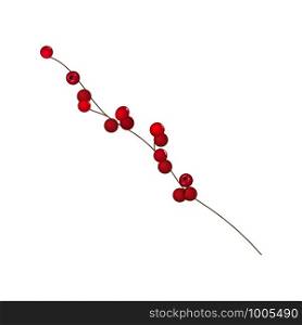 Twig with red berries on white. Cranberry, bilberry, cowberry,barberry, Viburnum, arrowwood, cornel, dogwood, red currant, ashberry, dog rose hawthorn Vector illustration For food medicine. Twig with red berries on white. Cranberry, bilberry, cowberry,barberry, Viburnum, arrowwood, cornel, dogwood,