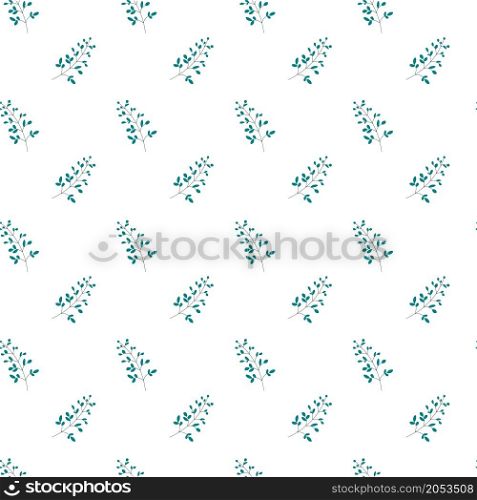 Twigs and branches, isolated evergreen foliage and botany floral composition for decor. Romantic and feminine abstract greenery set. Seamless pattern, background or print. Vector in flat style. Botany leaves, evergreen branches and green twigs