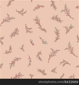 Twigs and branches of plants, wildflowers and houseplants ornaments and motif. Nature bushes and shrubs, foliage and leafage. Seamless pattern, wallpaper print or background. Vector in flat style. Branches and twigs of plants and bushes print