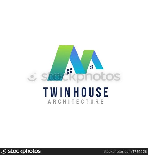 Twin House Logo Design. Modern Building and Architecture Logo Illustration. Graphic Design Element.