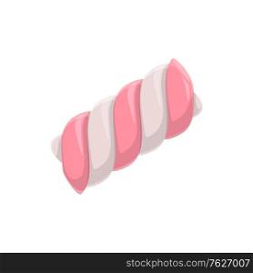 Twisted marshmallow sweet striped isolated chewy candy. Vector strawberry swirled gelatin treat. Marshmallow pink and white striped candy