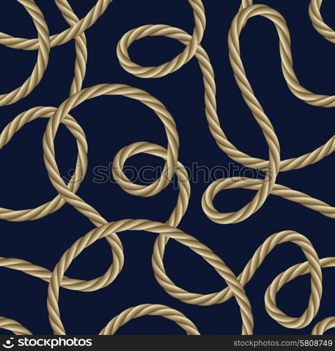 Twisted ship rope on navy blue background seamless pattern vector illustration. Rope Seamless Pattern