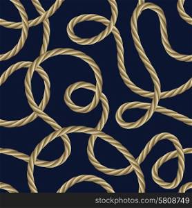 Twisted ship rope on navy blue background seamless pattern vector illustration. Rope Seamless Pattern