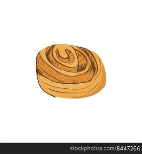 twisted sweet pastry bun. Hand-drawn element in flat style isolated on white background. For a bakery or cafe