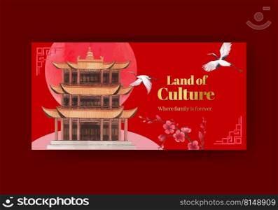 Twister template with Happy Chinese New Year concept design with social media and community watercolor vector illustration 