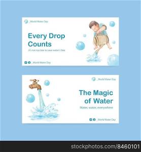 Twister template with world water day concept design for social media and community watercolor vector illustration 