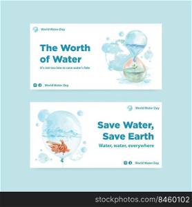 Twister template with world water day concept design for social media and community watercolor vector illustration 