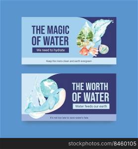 Twister template with world water day concept design for social media and community watercolor vector illustration
