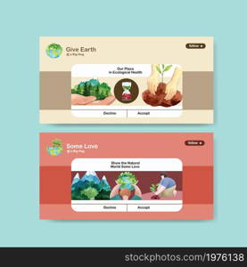 Twitter template design for World Environment Day.Save Earth Planet World Concept watercolor vector