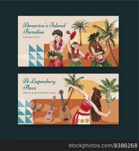 Twitter template with aloha Hawaii concept,watercolor style 