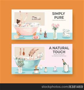Twitter template with bath essential concept,watercolor style  