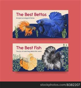 Twitter template with betta fish concept,watercolor style 
