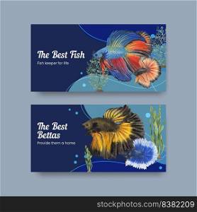 Twitter template with betta fish concept,watercolor style 