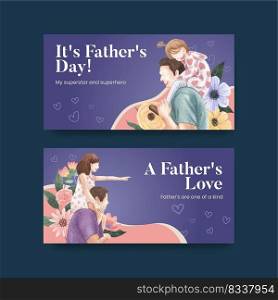 Twitter template with father’s day concept,watercolor style 