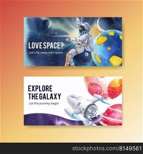 Twitter template with galaxy concept design watercolor illustration 